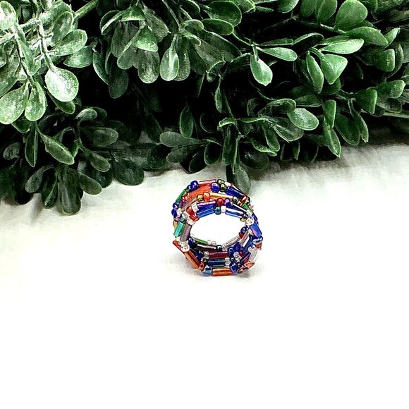 Multi-Colored Seed Beaded Ring - Picture 7 of 7